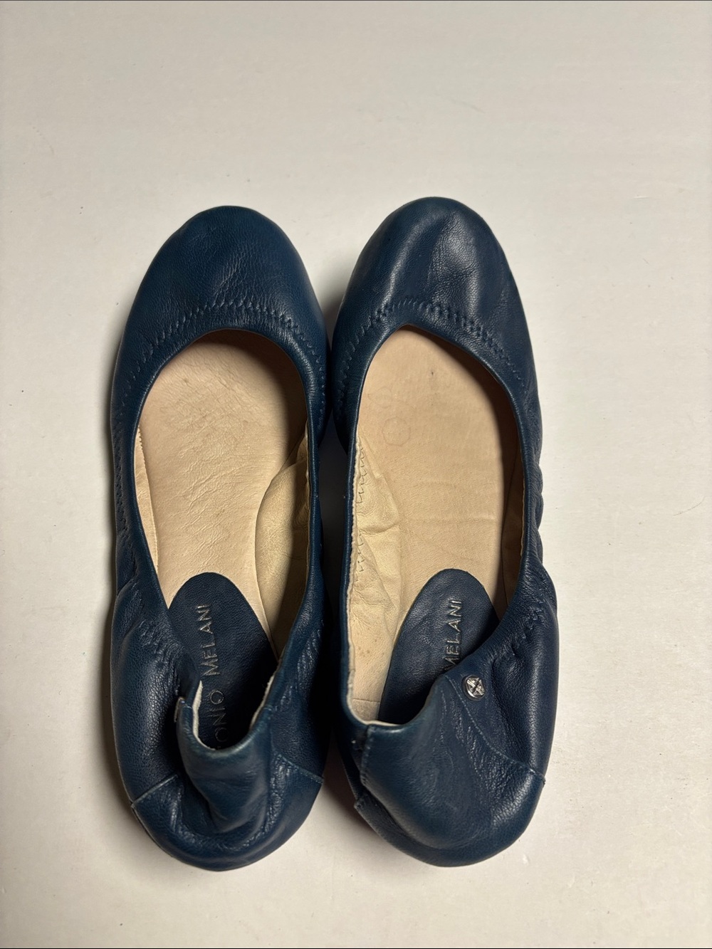 ANTONIO MELANI Navy Leather Foldable Ballet Flats